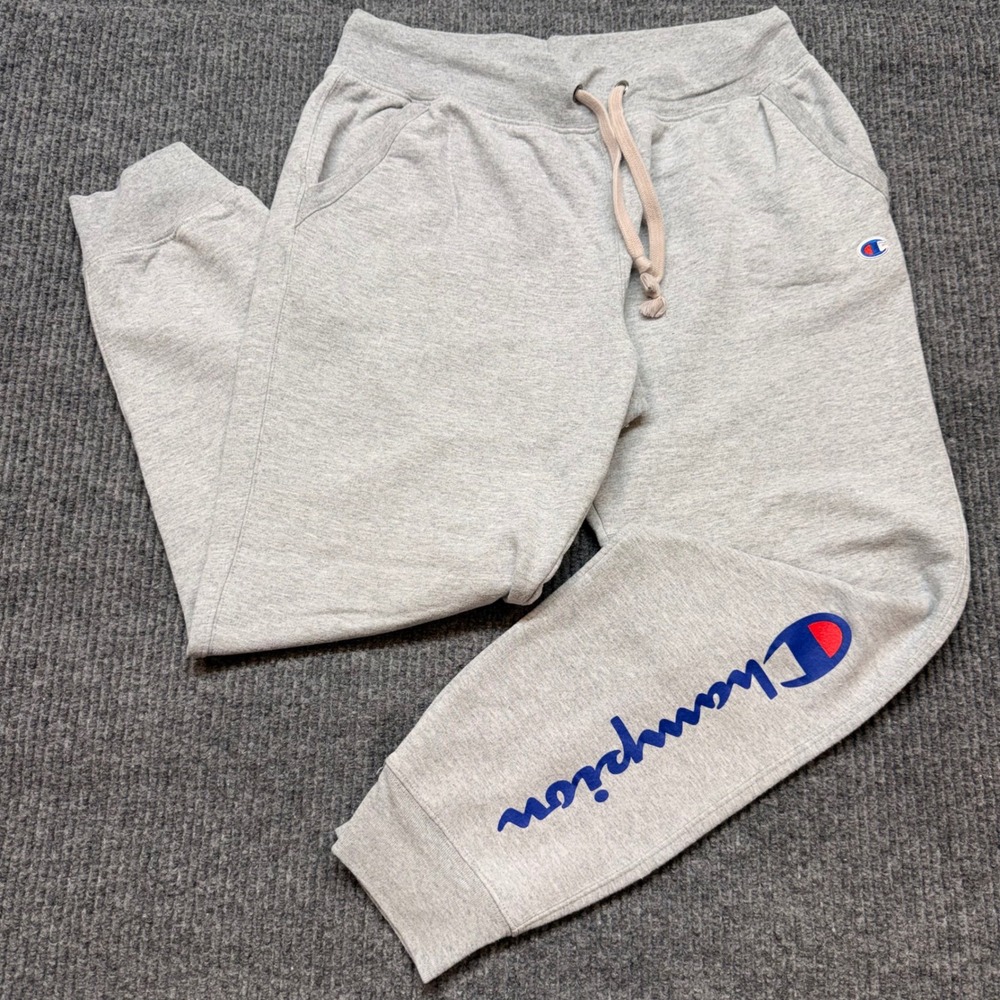 Champion Jogger Sweatpants Mens Large Gray Logo Graphic Athletic Pants